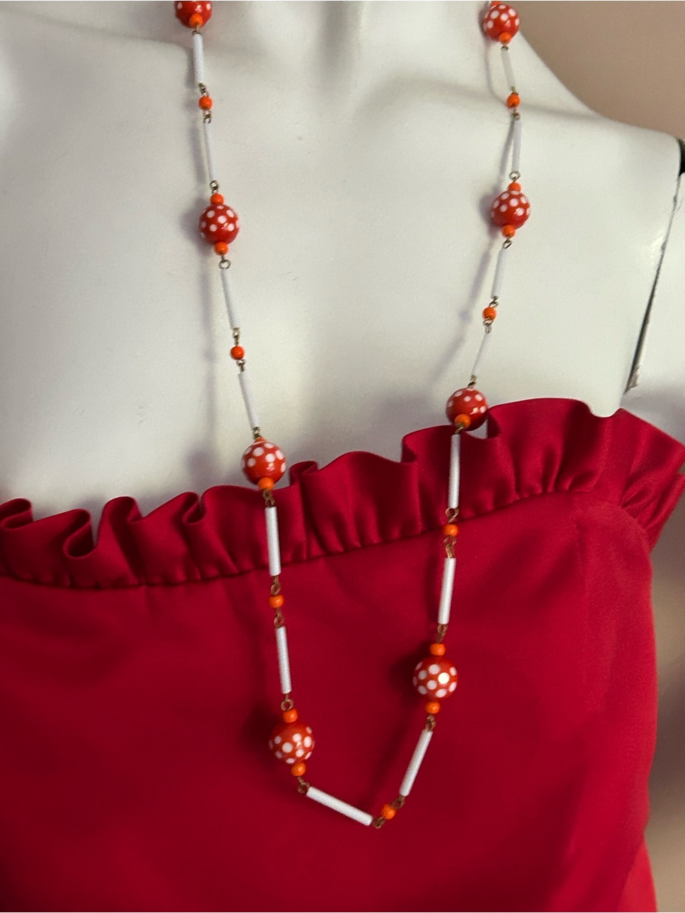 Orange Polka Dot Beaded Long Necklace - Women Jewelry